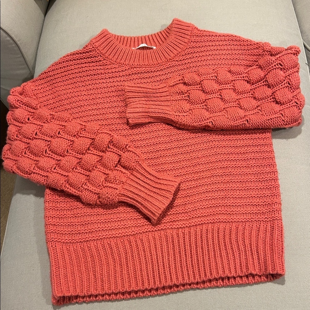 Elodie Oversized Chunky Bubble Knit Salmon Pink Crewneck Sweater Women's Size XS - Picture 3 of 9